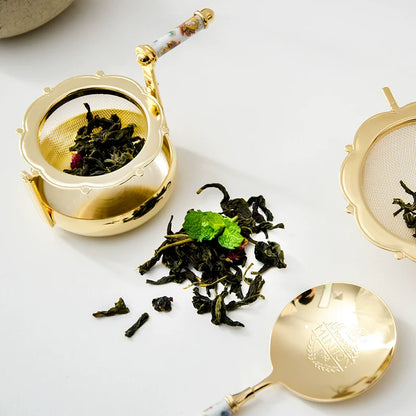 Japanese Tea Strainer Set | Porcelain Gold Floral Collection