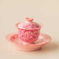 Gaiwan Ruyao Porcelain Pink Peony Tea Bowl with Saucer