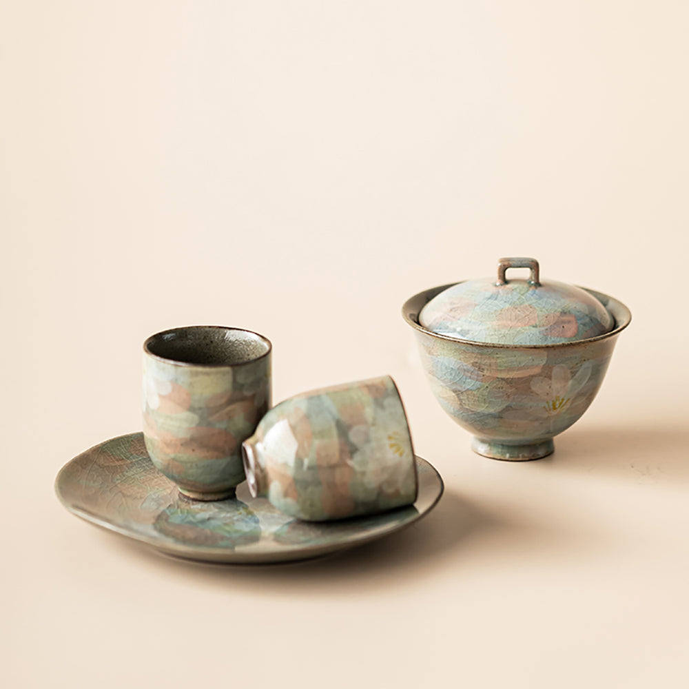 Daisy Gaiwan Ice Crack Porcelain Tea Cup Set 110ml
