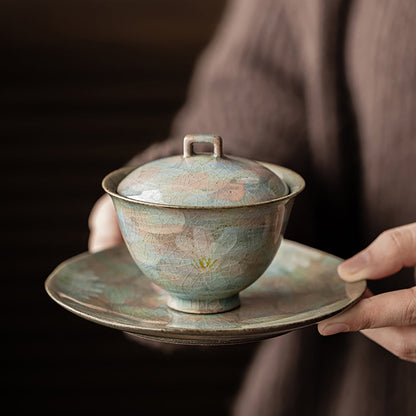 Daisy Gaiwan Ice Crack Porcelain Tea Cup Set 110ml