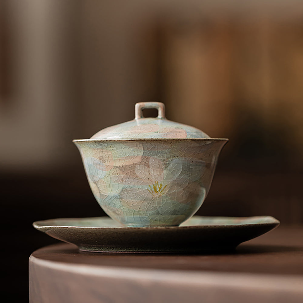Daisy Gaiwan Ice Crack Porcelain Tea Cup Set 110ml