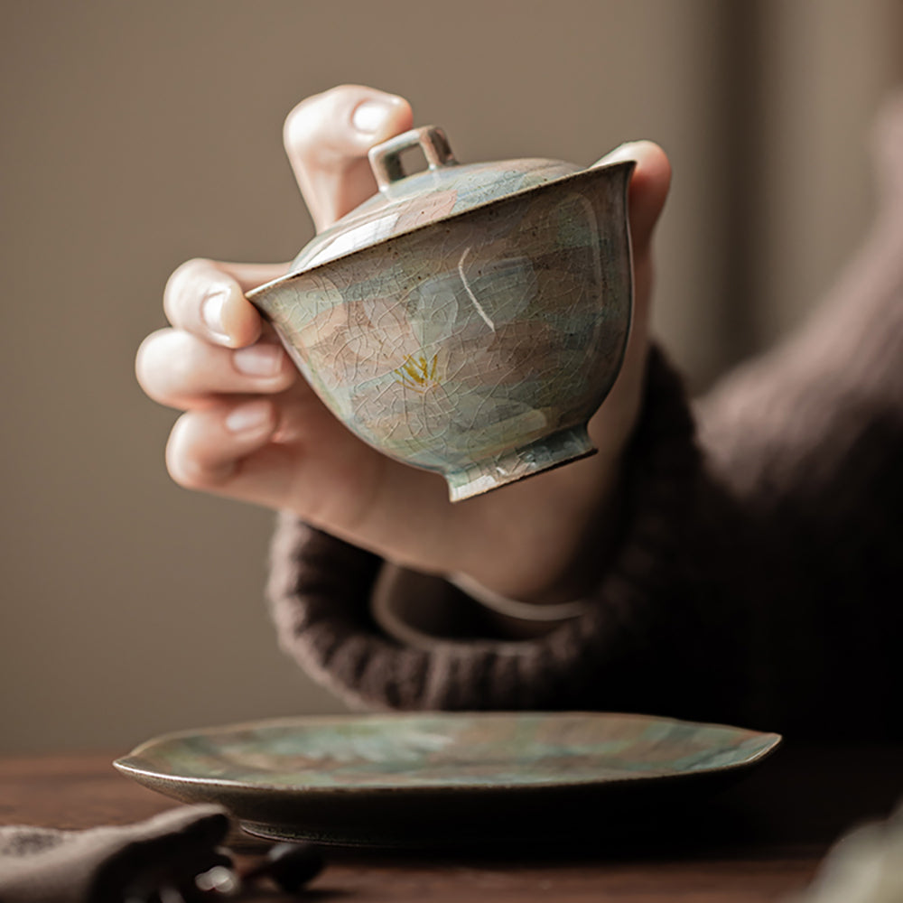 Daisy Gaiwan Ice Crack Porcelain Tea Cup Set 110ml