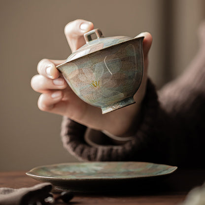 Daisy Gaiwan Ice Crack Porcelain Tea Cup Set 110ml