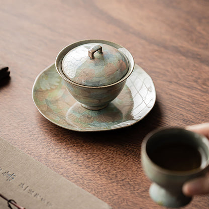 Daisy Gaiwan Ice Crack Porcelain Tea Cup Set 110ml