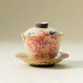 Gaiwan Ceramic Flint Red Peony Gold 120ml with Saucer