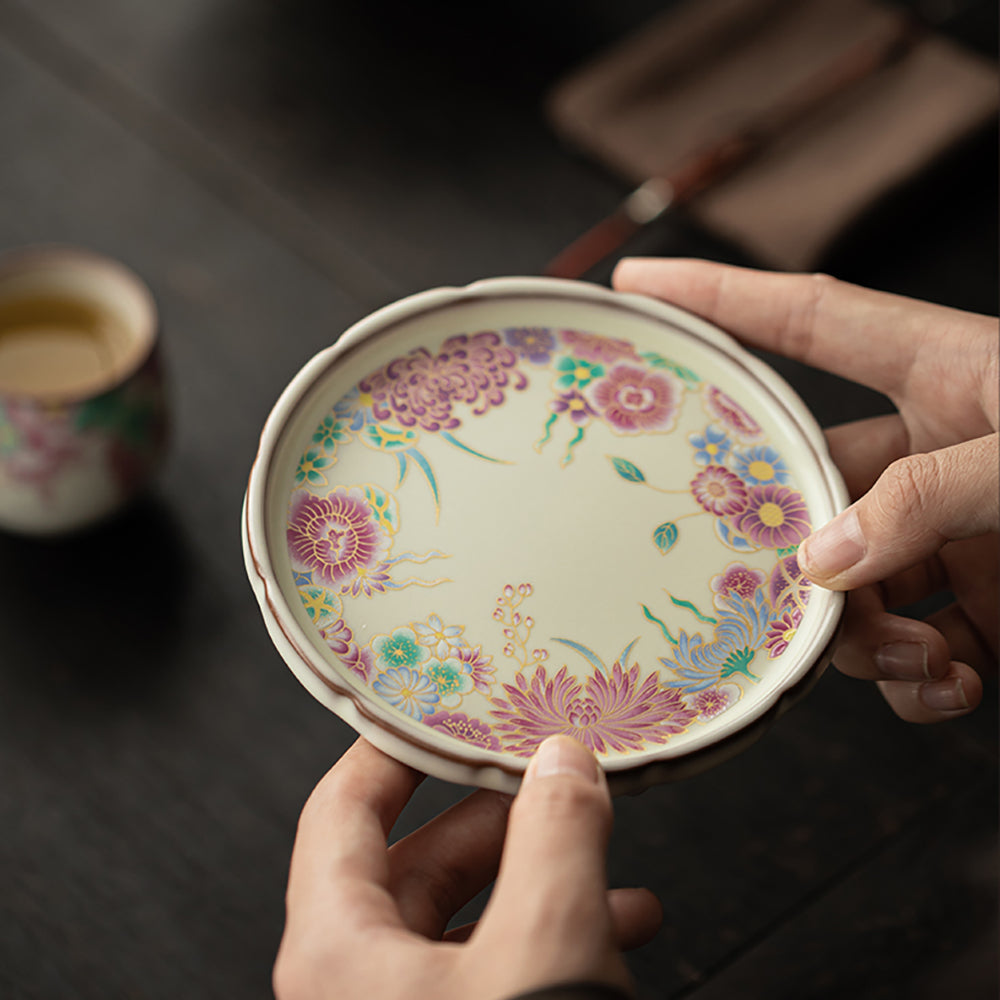 Ru Kiln Porcelain Gaiwan Floral Garden Tea Set