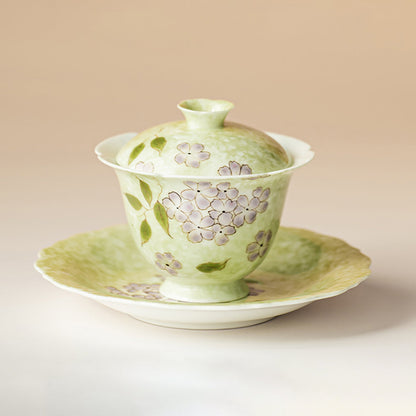 Porcelain Gaiwan Hydrangea Underglaze Hand-Painted Gift Box