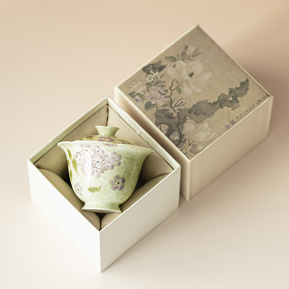 Porcelain Gaiwan Hydrangea Underglaze Hand-Painted Gift Box
