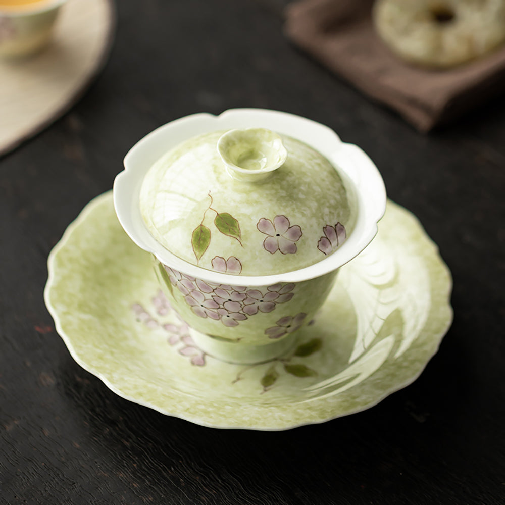Porcelain Gaiwan Hydrangea Underglaze Hand-Painted Gift Box