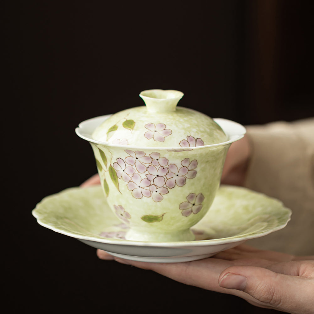 Porcelain Gaiwan Hydrangea Underglaze Hand-Painted Gift Box