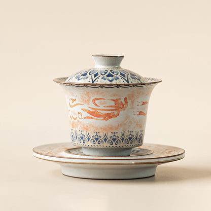Ruyao Porcelain Gaiwan – Dunhuang Flying Apsaras Lotus Ice Crack Glaze