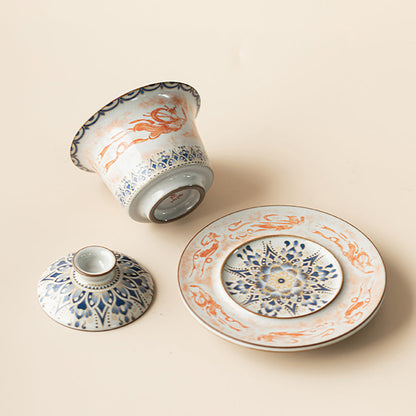 Ruyao Porcelain Gaiwan – Dunhuang Flying Apsaras Lotus Ice Crack Glaze