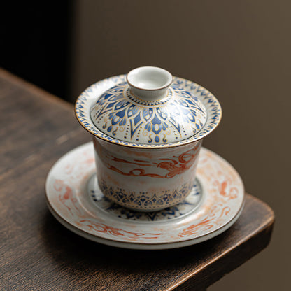 Ruyao Porcelain Gaiwan – Dunhuang Flying Apsaras Lotus Ice Crack Glaze