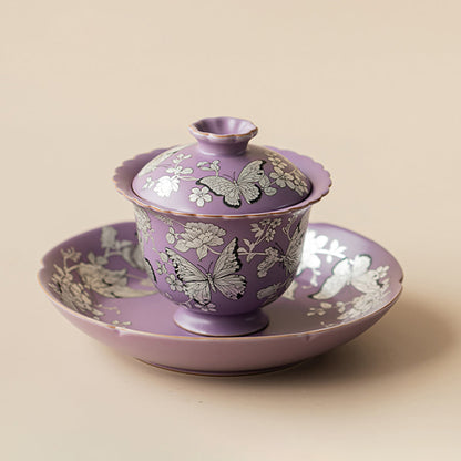 Gaiwan Purple Ruyao Silver Butterfly Floral, 100ml Gift Box