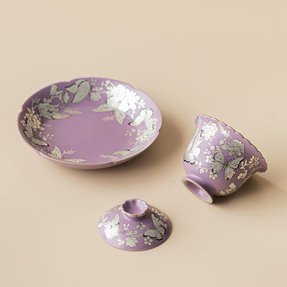 Gaiwan Purple Ruyao Silver Butterfly Floral, 100ml Gift Box