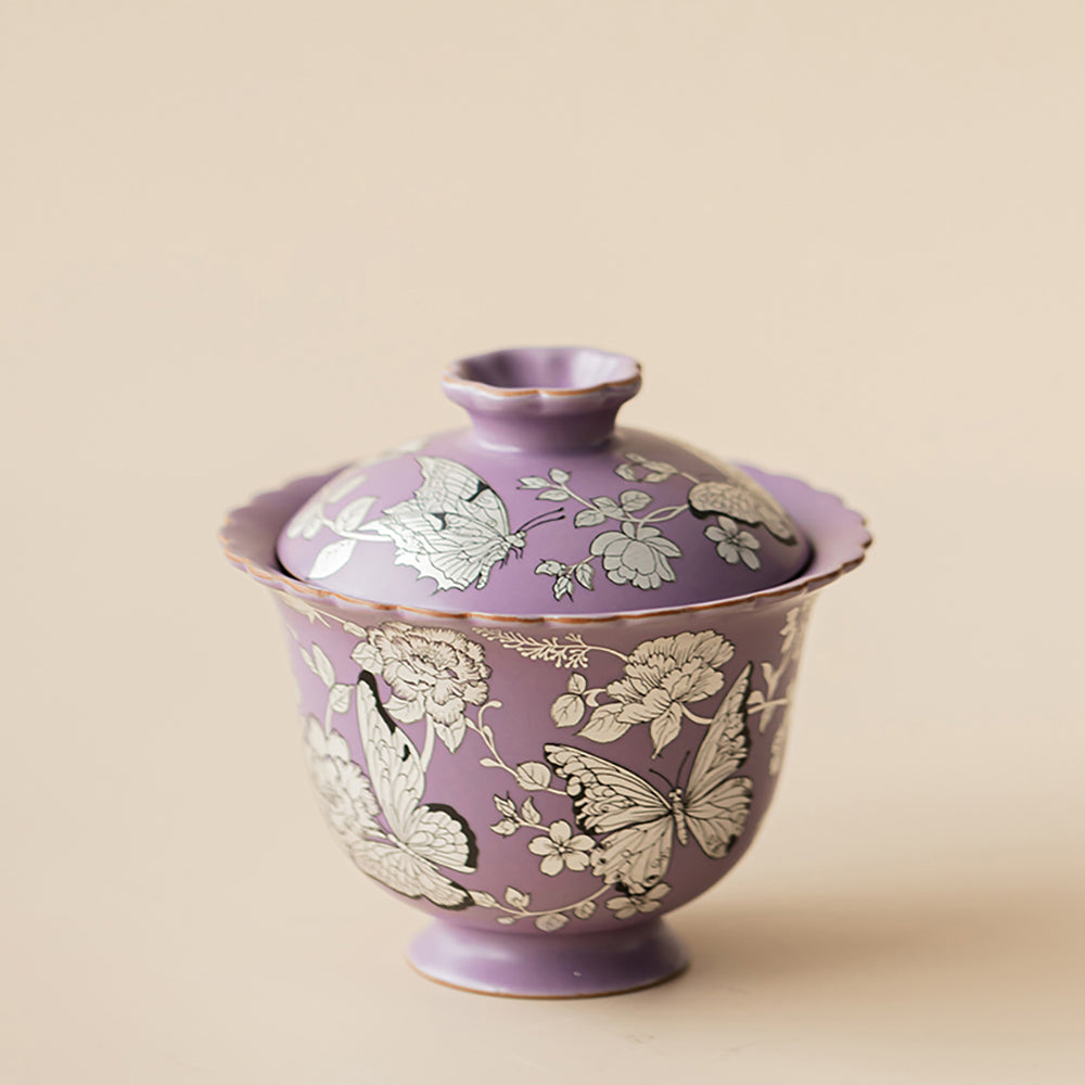 Gaiwan Purple Ruyao Silver Butterfly Floral, 100ml Gift Box