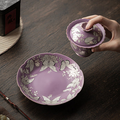 Gaiwan Purple Ruyao Silver Butterfly Floral, 100ml Gift Box