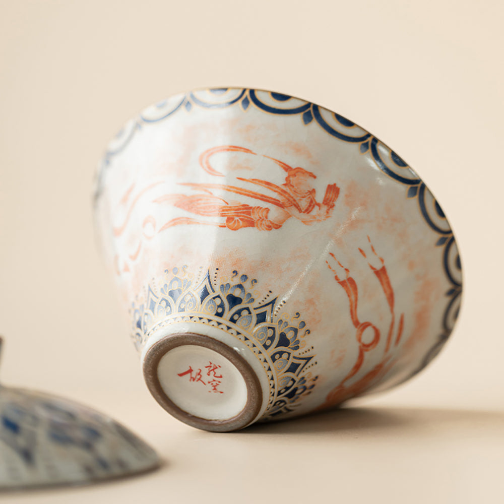 Gaiwan Tea Set – Cone Shape Ruyao Porcelain Dunhuang Flying Apsaras Lotus