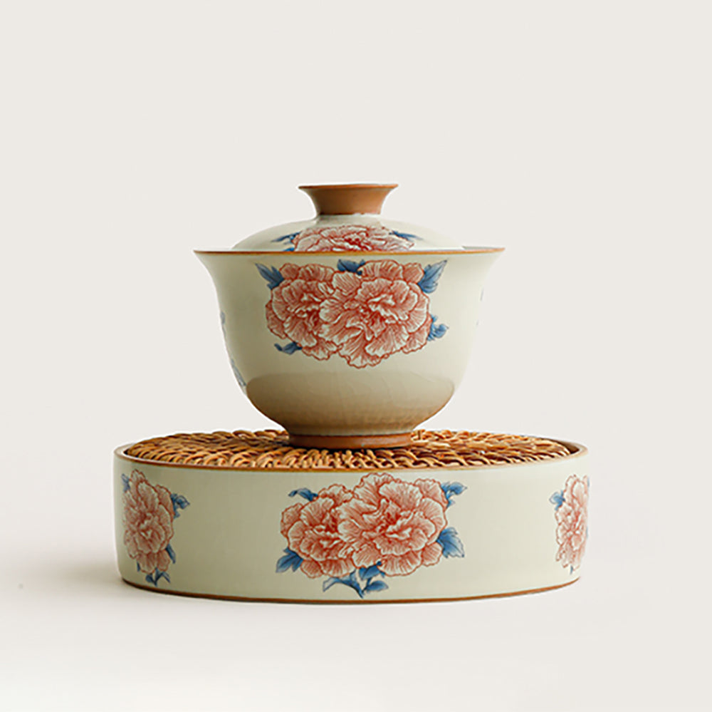 Ruyao Porcelain Gaiwan Set - Ru Ware Hibiscus Ice Crackle