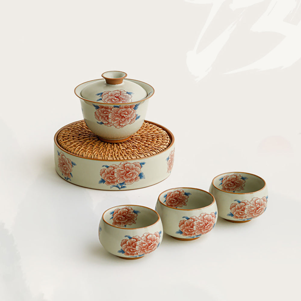 Ruyao Porcelain Gaiwan Set - Ru Ware Hibiscus Ice Crackle