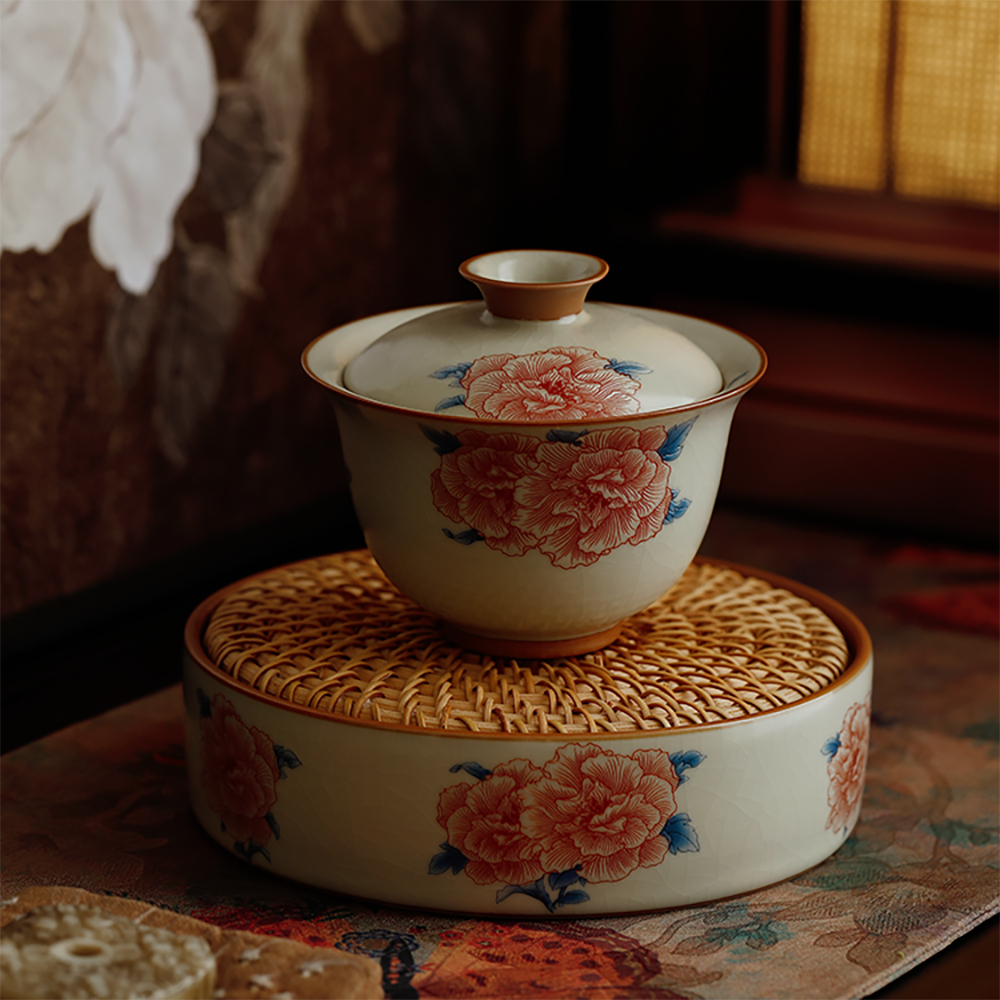 Ruyao Porcelain Gaiwan Set - Ru Ware Hibiscus Ice Crackle