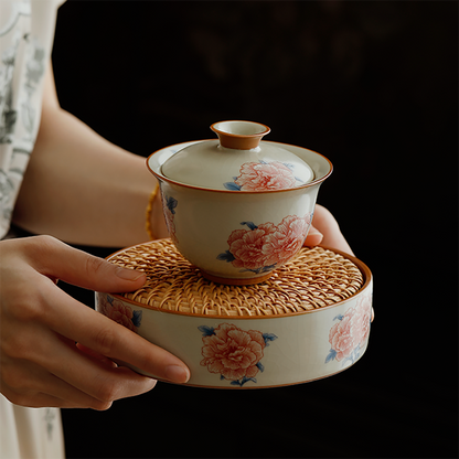 Ruyao Porcelain Gaiwan Set - Ru Ware Hibiscus Ice Crackle