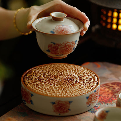 Ruyao Porcelain Gaiwan Set - Ru Ware Hibiscus Ice Crackle