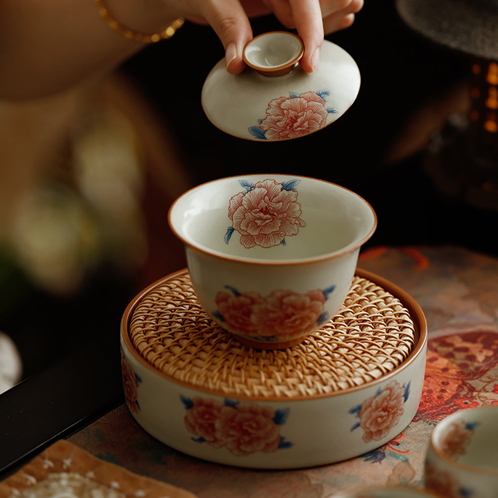 Ruyao Porcelain Gaiwan Set - Ru Ware Hibiscus Ice Crackle