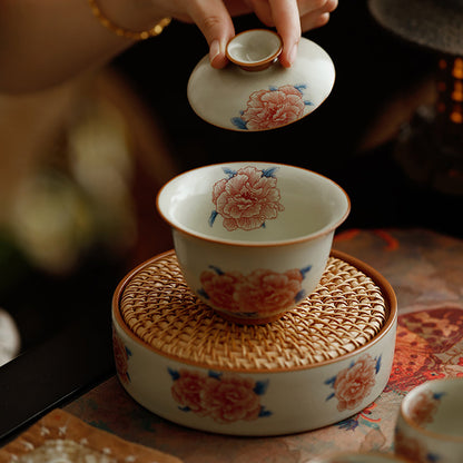 Ruyao Porcelain Gaiwan Set - Ru Ware Hibiscus Ice Crackle