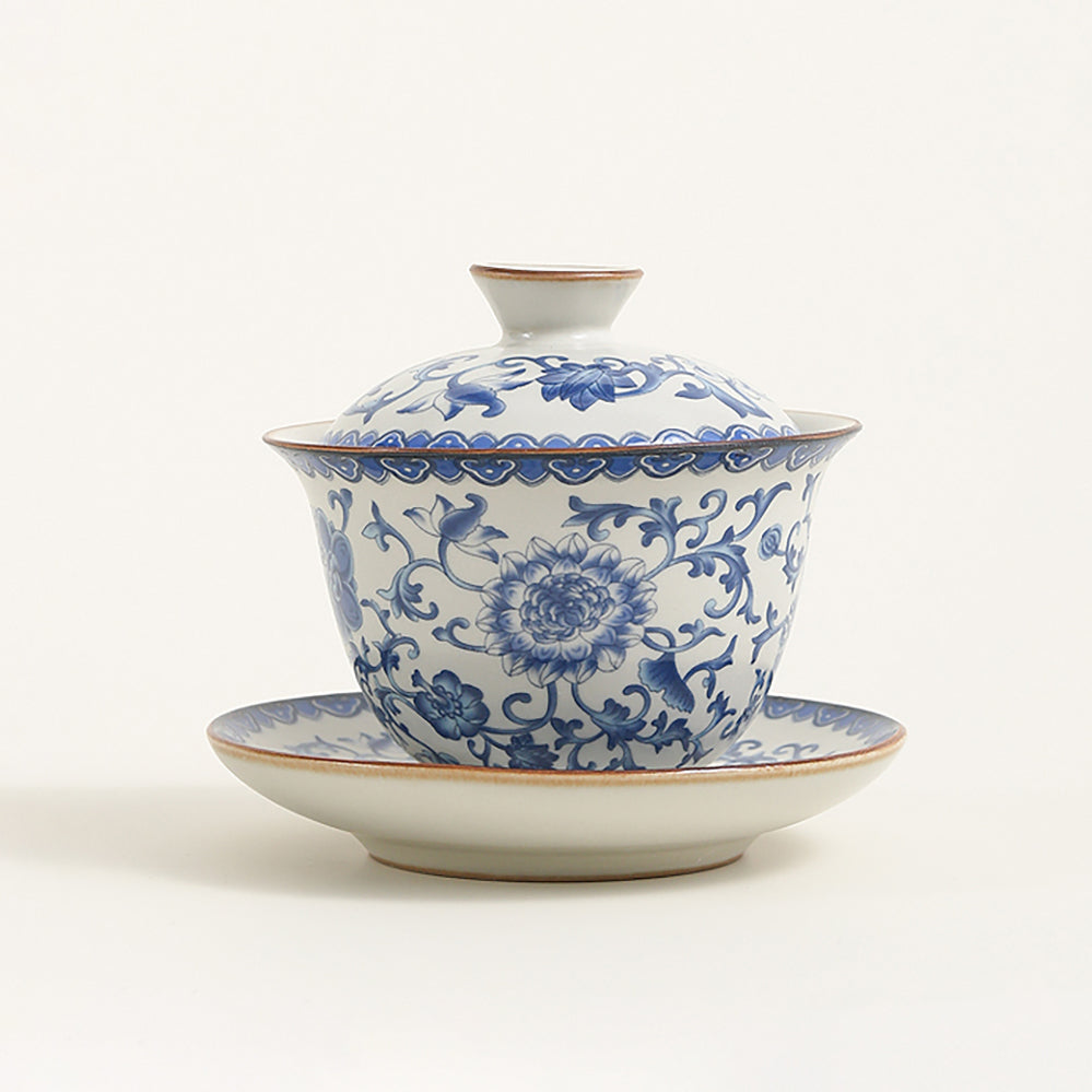 Ruyao Gaiwan Blue White Twig Vine 160ml 360° Lid Gift Box