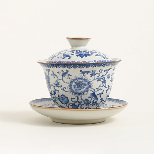 Ruyao Gaiwan Blue White Twig Vine 160ml 360° Lid Gift Box