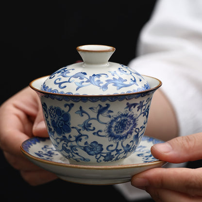 Ruyao Gaiwan Blue White Twig Vine 160ml 360° Lid Gift Box