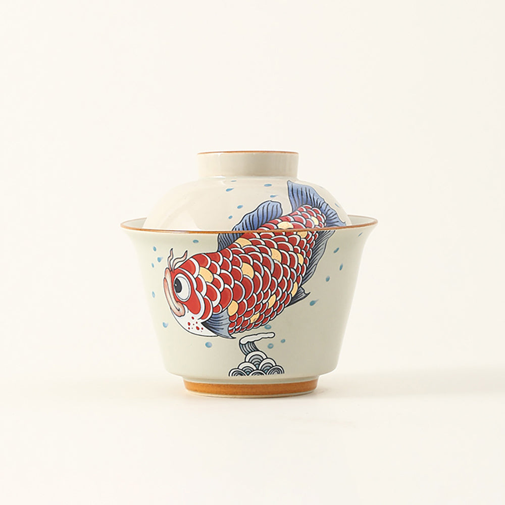 Gaiwan Porcelain – Goldfish Yuanbao Wood Ash Glaze