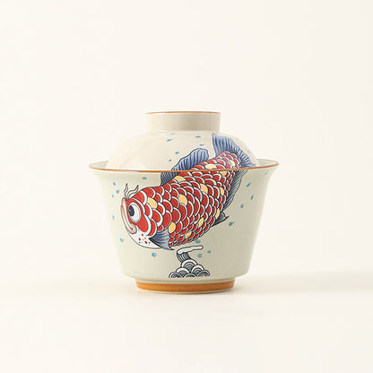 Gaiwan Porcelain – Goldfish Yuanbao Wood Ash Glaze