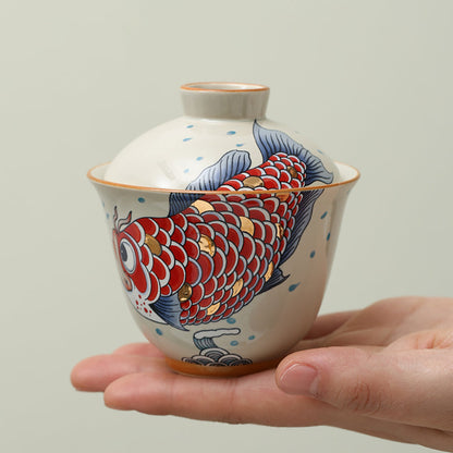 Gaiwan Porcelain – Goldfish Yuanbao Wood Ash Glaze