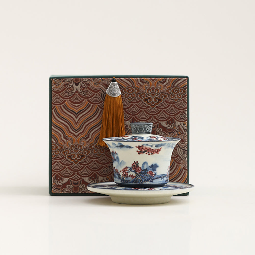 Gaiwan | Blue White Porcelain Landscape Hand-Painted