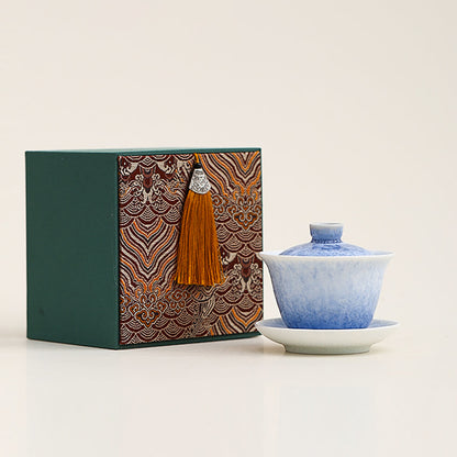 Ruyao Gaiwan Blue Ice Crystal Glaze 160ml Gift Box Snowflake