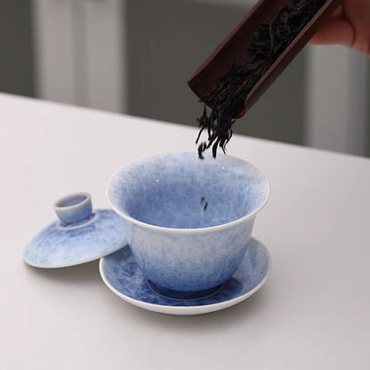 Ruyao Gaiwan Blue Ice Crystal Glaze 160ml Gift Box Snowflake