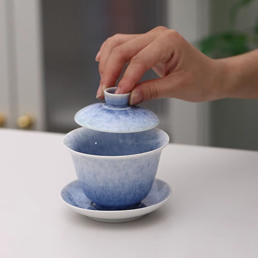Ruyao Gaiwan Blue Ice Crystal Glaze 160ml Gift Box Snowflake