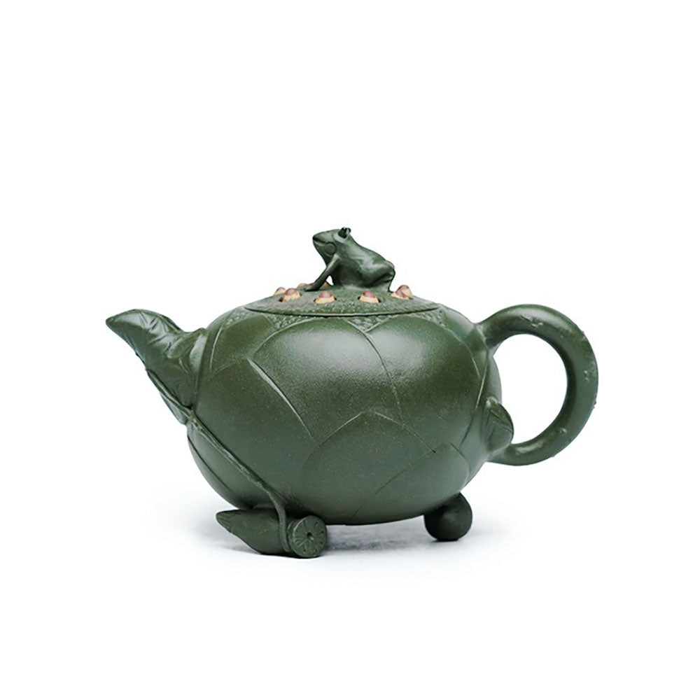 Lotus Bud Teapot Yixing Green Clay Frog Lid Leaf Spout 250ml