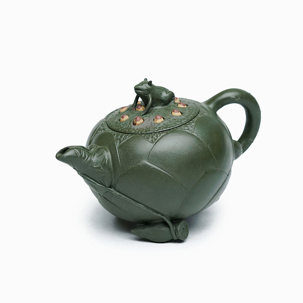 Lotus Bud Teapot Yixing Green Clay Frog Lid Leaf Spout 250ml