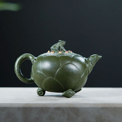 Lotus Bud Teapot Yixing Green Clay Frog Lid Leaf Spout 250ml