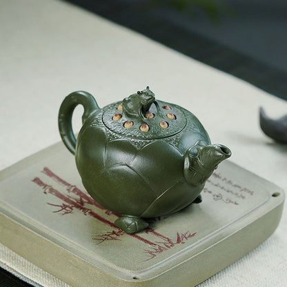 Lotus Bud Teapot Yixing Green Clay Frog Lid Leaf Spout 250ml
