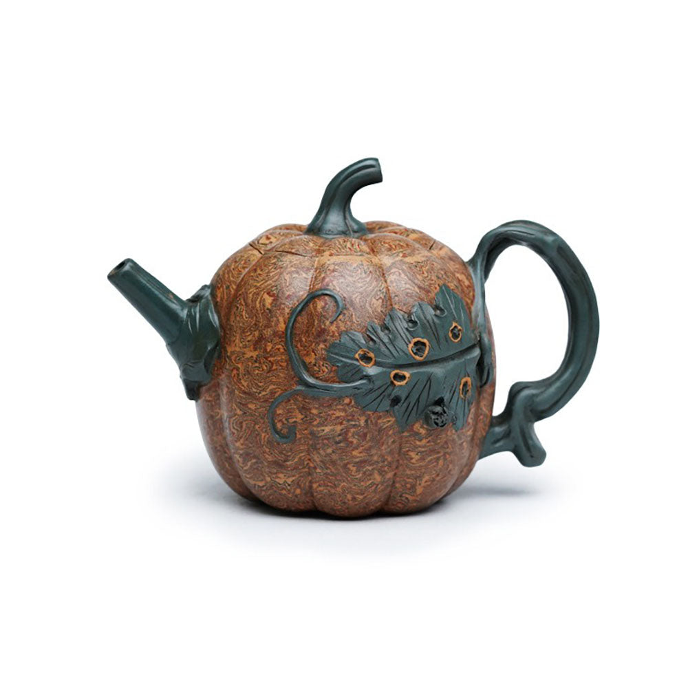 Pumpkin Teapot Yixing Twisted Clay Green Clay Handmade 450ml