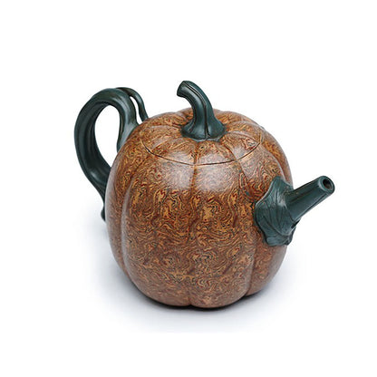 Pumpkin Teapot Yixing Twisted Clay Green Clay Handmade 450ml