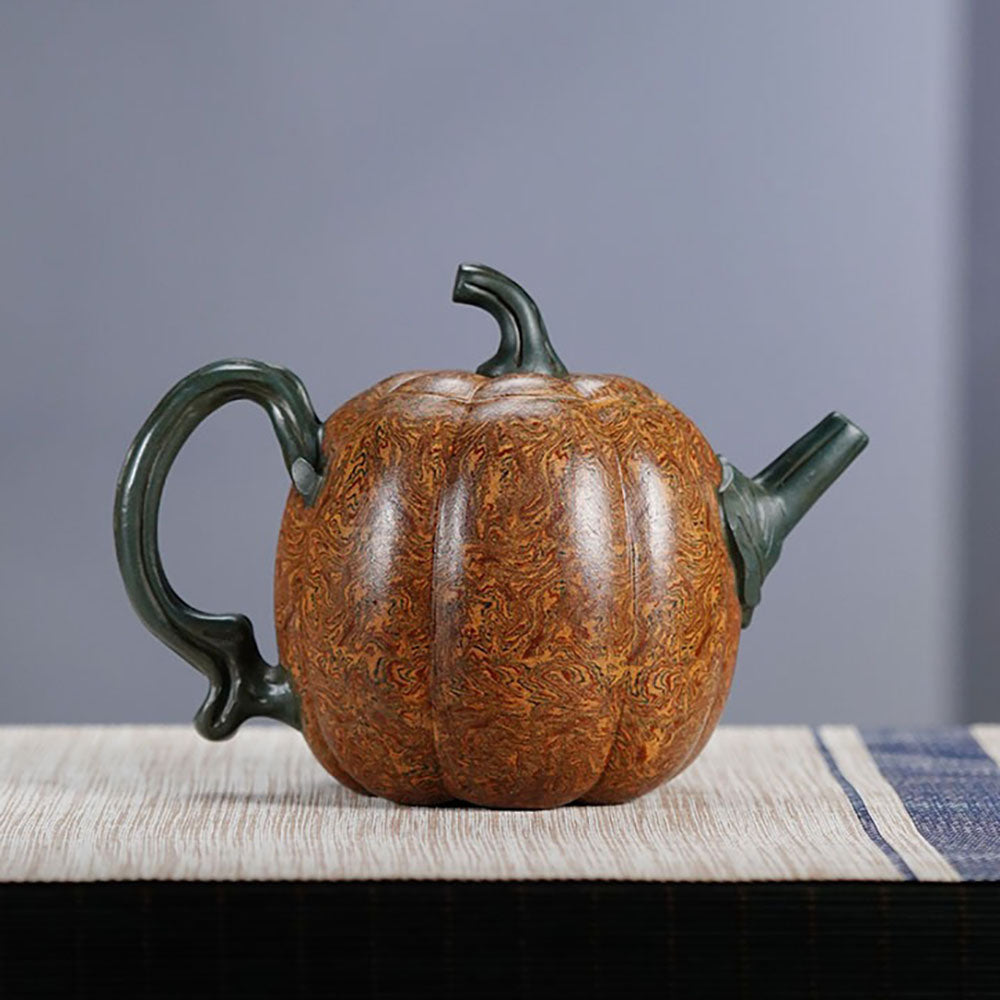 Pumpkin Teapot Yixing Twisted Clay Green Clay Handmade 450ml