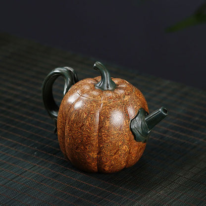 Pumpkin Teapot Yixing Twisted Clay Green Clay Handmade 450ml