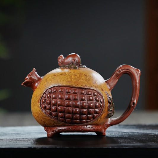 Zisha Teapot Pomegranate Yixing Ore Red Clay 420ml Gift Box