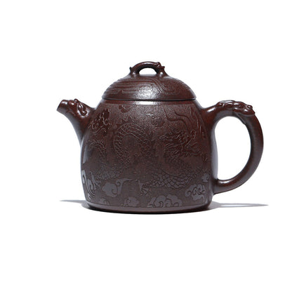 Qinquan Teapot Dragon Carved Iron Red Clay Yixing 380ml