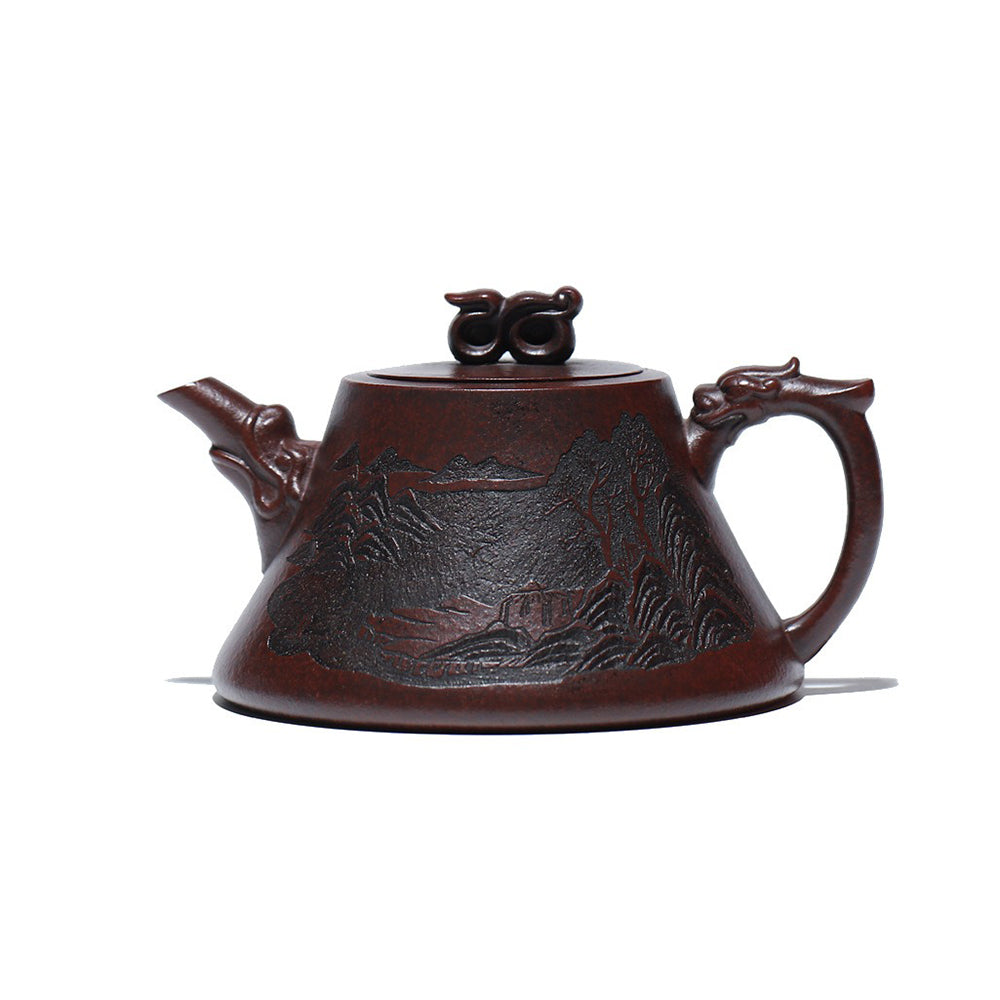 Ruyi Teapot Dragon Spout Landscape Poetry Carved Yixing 310ml